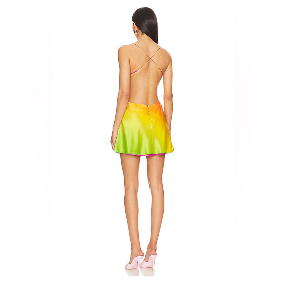 Retrofete One-Shoulder Ombre Satin Mini Dress in Pink-Orange-Green - Picture 12 of 12